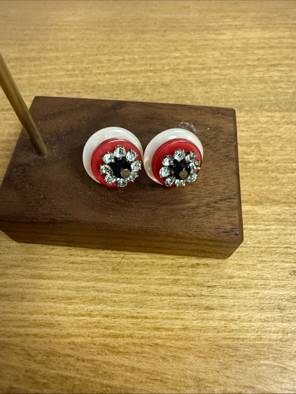 Plastic circle stacked medium stud earrings crystal accent
